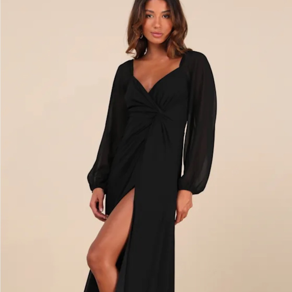 Lulu's Black Long Sleeve Twist Front Dress